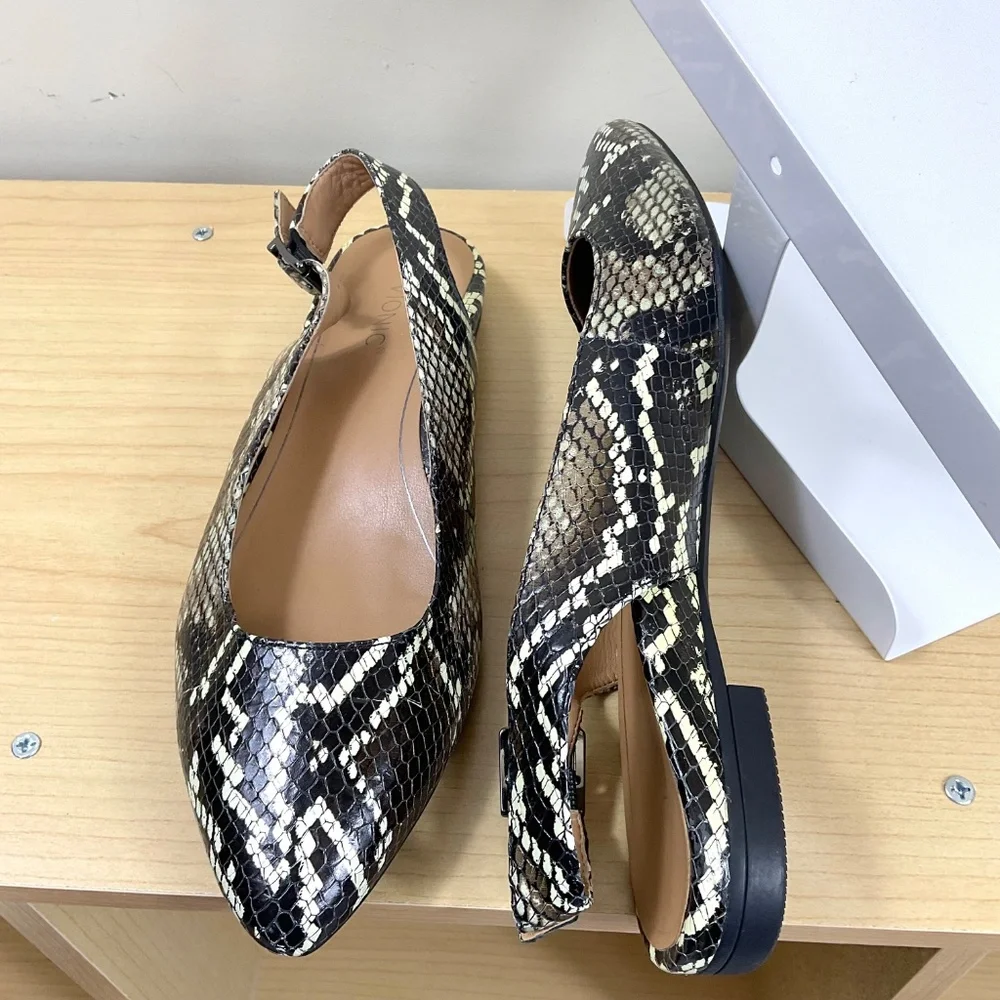 Vionic Slingback Shoes Jade Boa Snakeskin Black Brown (7.5)